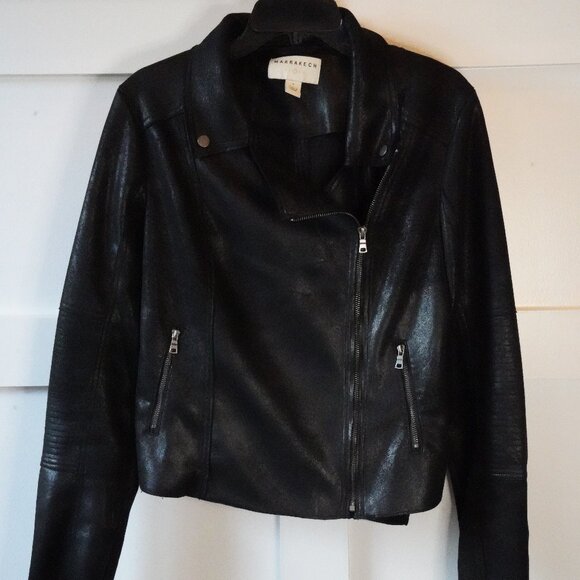 Anthropologie, Marrakech, Faux Suede Moto Asymmetrical Zipper Jacket, Black - Picture 2 of 5